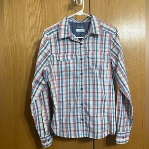 Columbia Silver Ridge Lite Omni-Shade Women’s Red White Blue Plaid Shirt Size M
